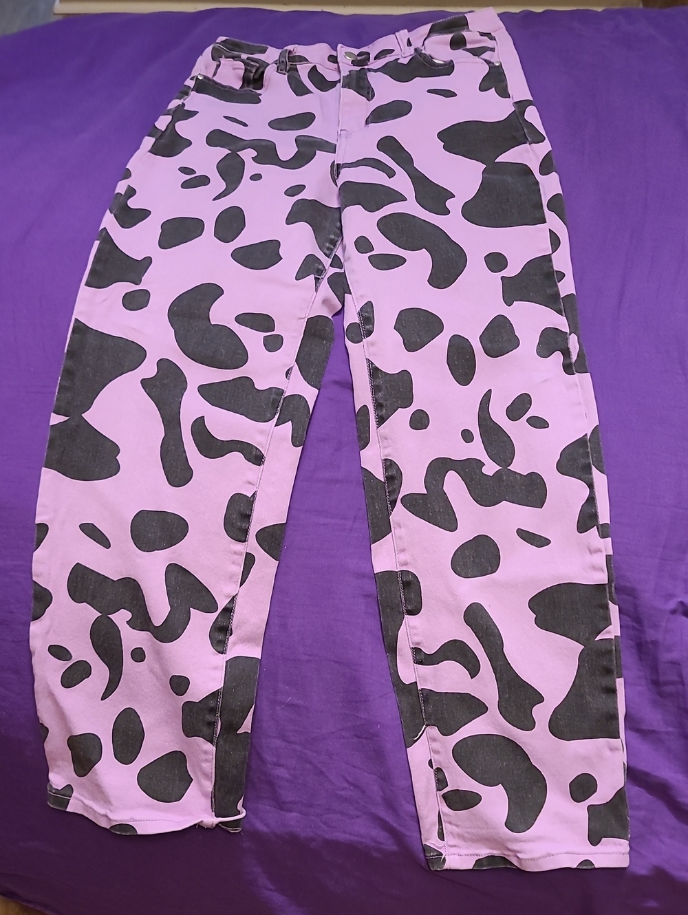 Machine Pink and Black Cow-Print Wide Leg Jeans